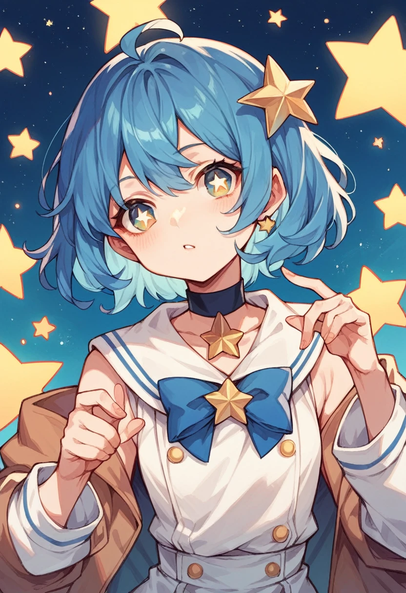Anime Girl with blue hair and star pupils