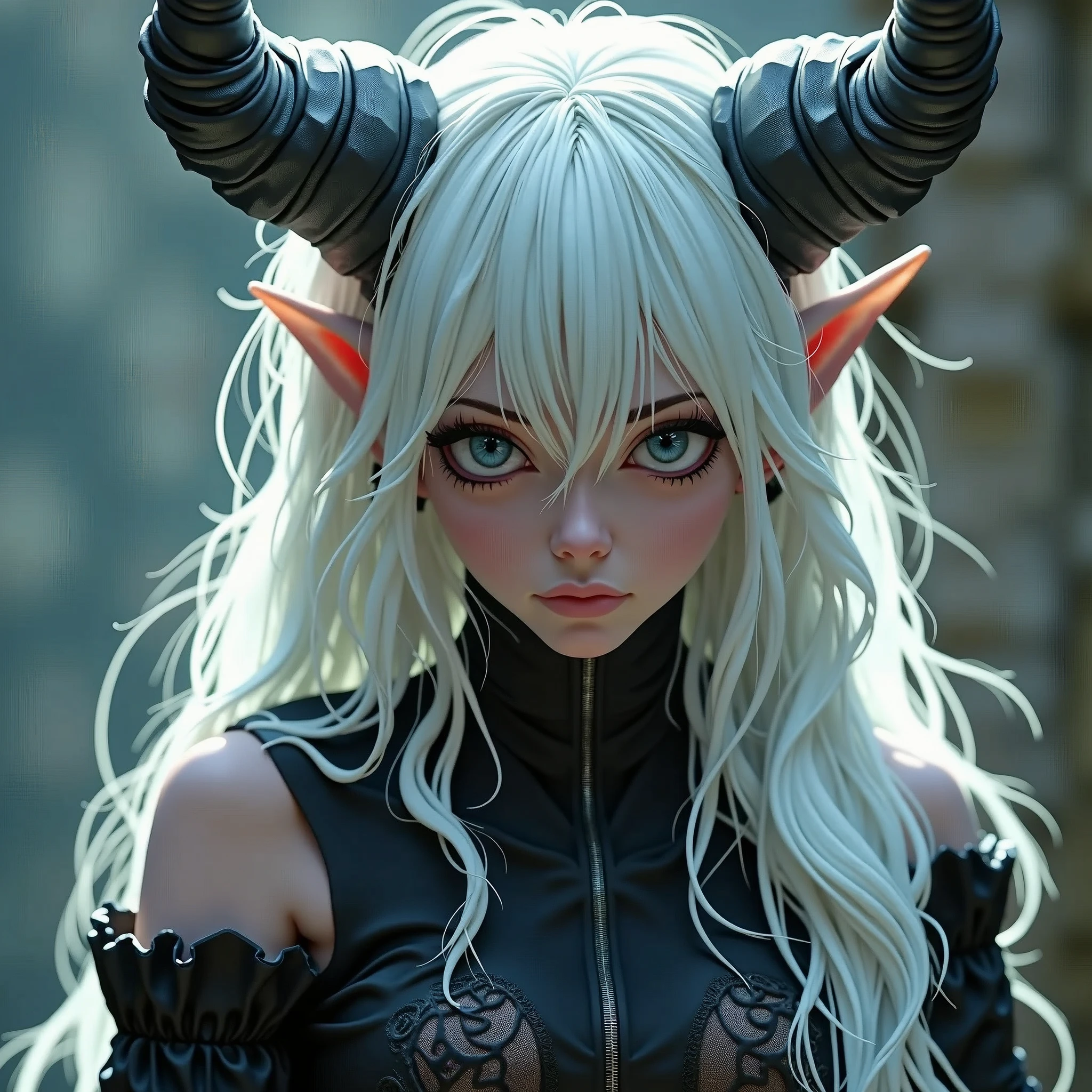 Create a demon daughter of Lilith with white hair