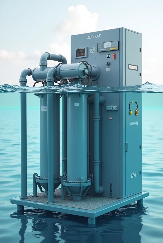 Can you create a machine desalination for sea water, sea water into something that is drinkable water for people like pre-filtration sendiments and carboj filter