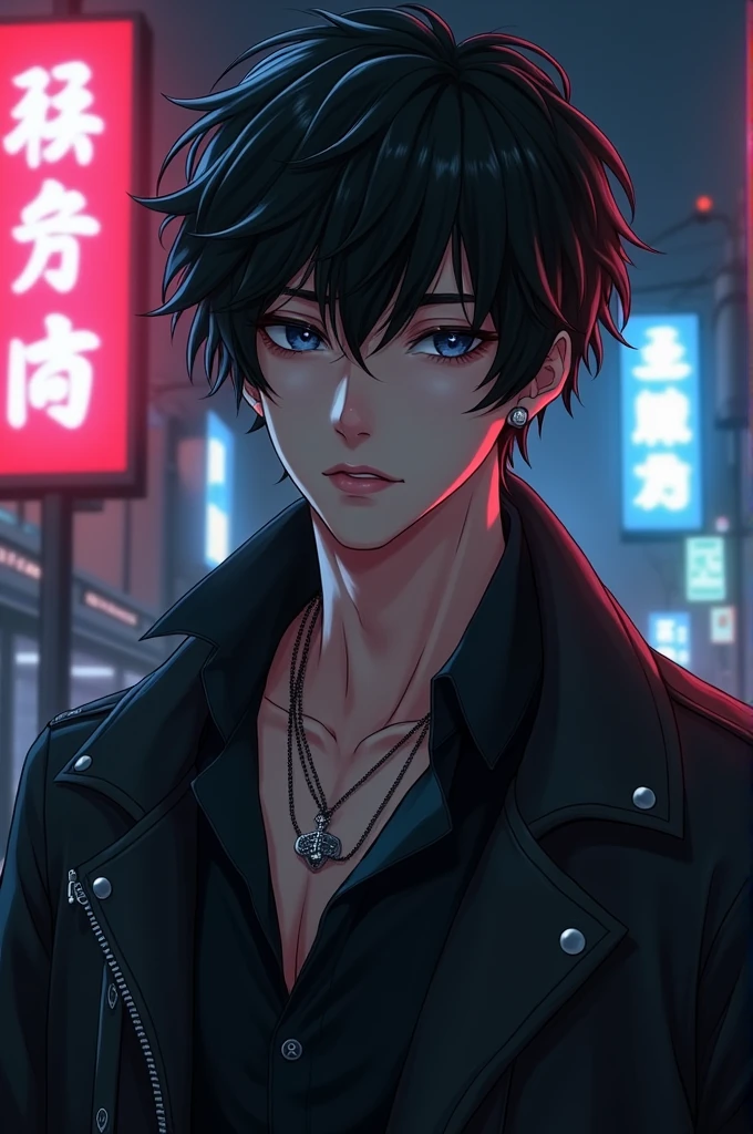 A handsome, young Japanese man with an emo style