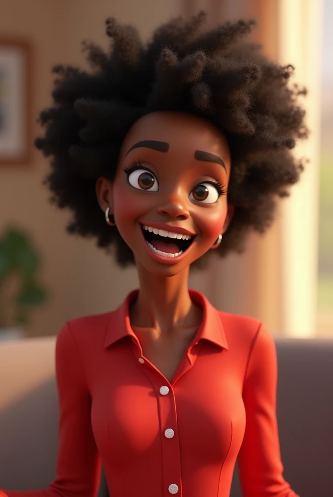 Cartoon character of a Black woman wearing a red blouse, transmitting an animated character video call, stylized character, animation style rendering, 3d stylized, Arnold Maya rendering, Stylized 3D rendering, toon render screenshot, 3d character, 3d character, Stylized 3D rendering, 3D character rendering, cartoon character, Personagem de close up, character posing, (Pixar-style) (master part:1.2) (bokeh) (best qualityer) (skin detailed) (detailed texture) (8k) (Argilla) (cinematic lighting) (sharp focus