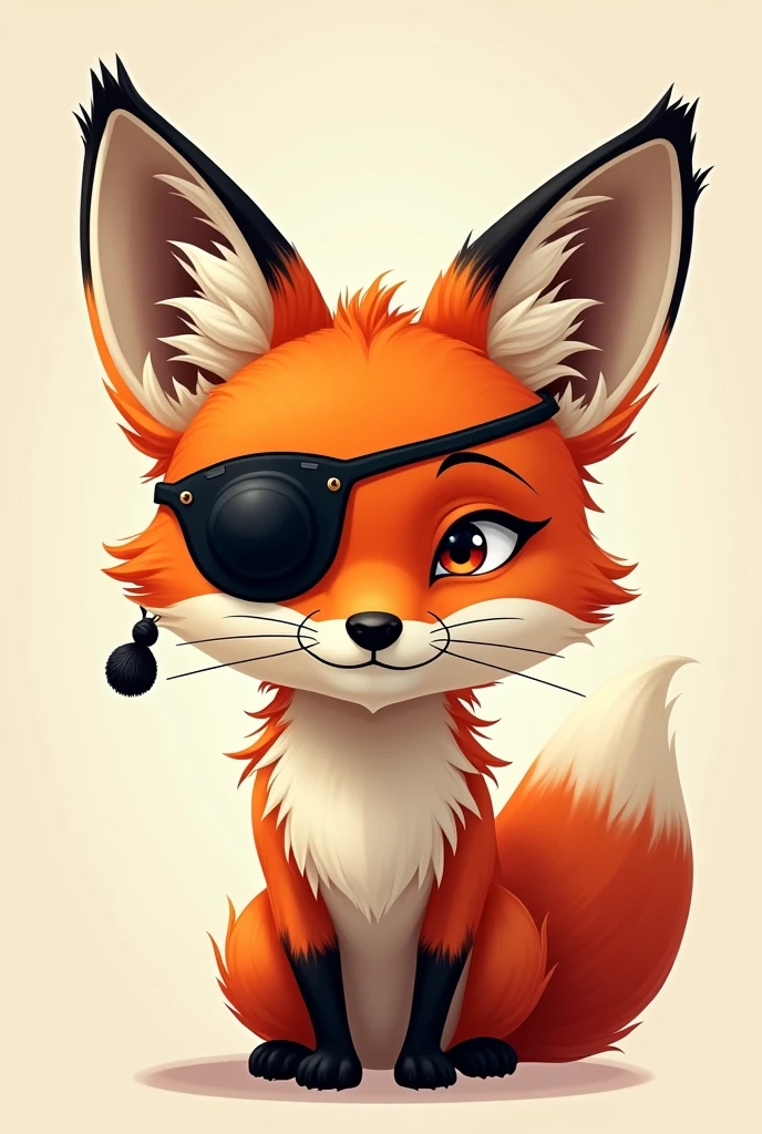a drawing of a red fox wearing a black eye patch on its left eye