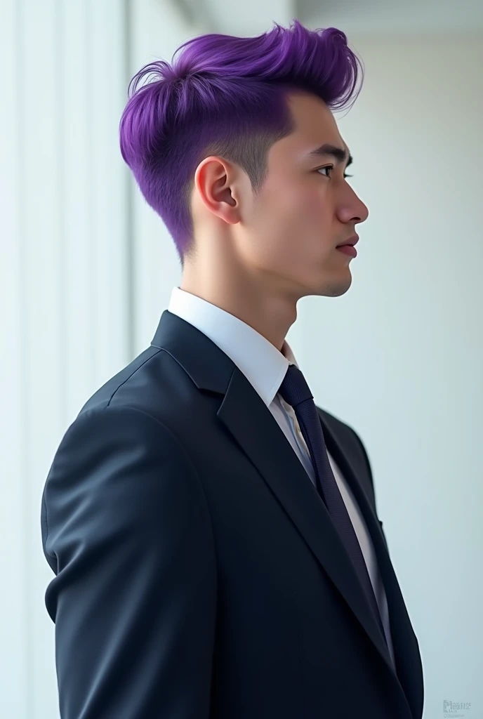 high quality、Purple Hair、business suit、One Man、25-year-old young man、profile、Right facing