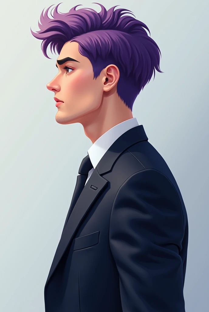 high quality、Purple Hair、business suit、One Man、25-year-old young man、profile、Right facing
