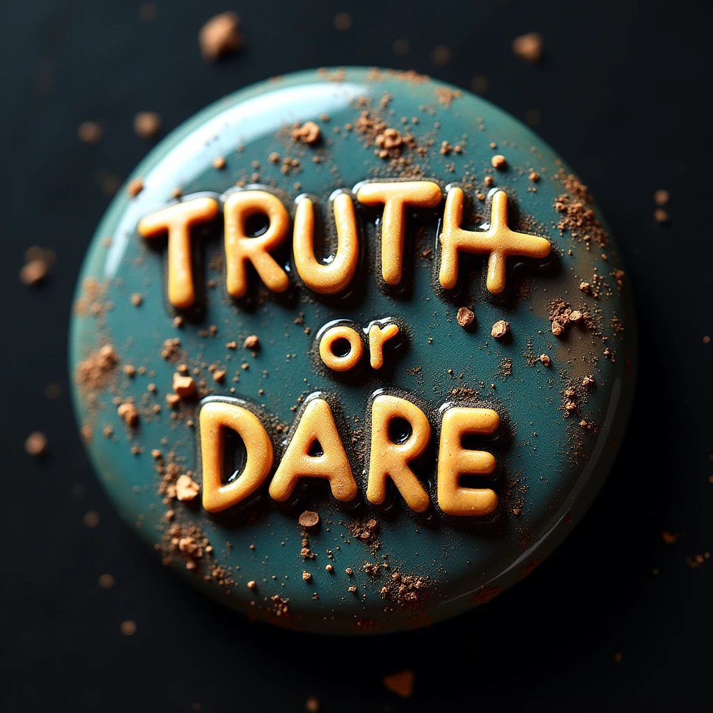 An elongated button with the inscription "TRUTH or DARE", designed as appealing and extraterrestrial as possible