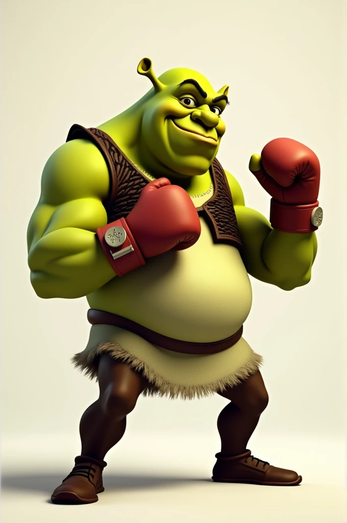 Side-profiled Shrek boxer in a guard position