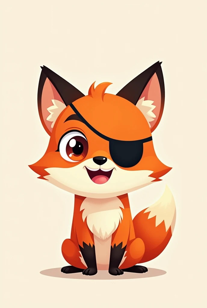 a chibi cartoon drawing of a red fox wearing a black eyepatch on its left eye