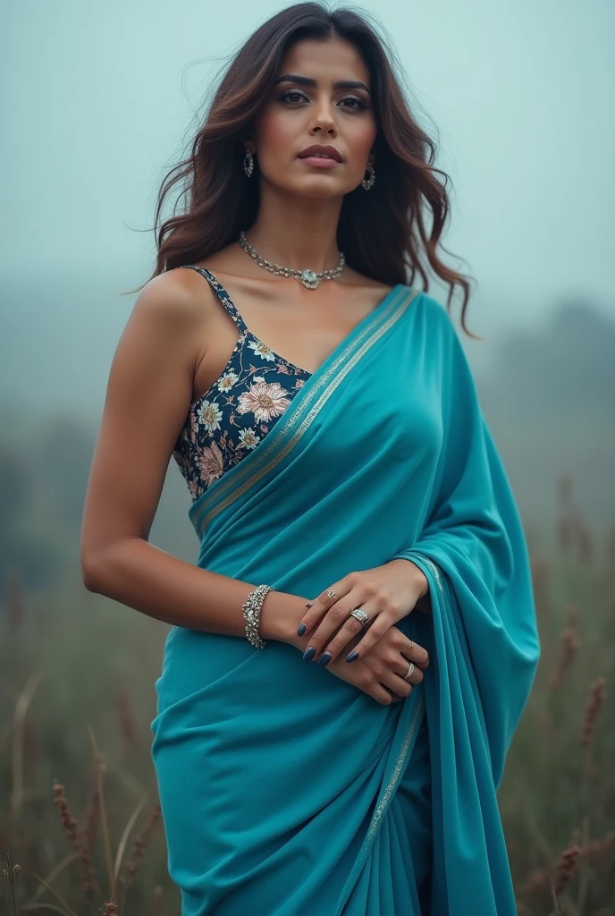 Kriti sanon in blue saree, showing hips, cloud, noises, hot pose, no sunlight, no shining, realistic, raw photo
