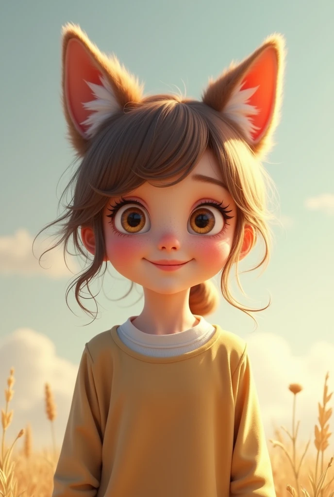 one girl, cute, dog ears, smile proudly, obedient