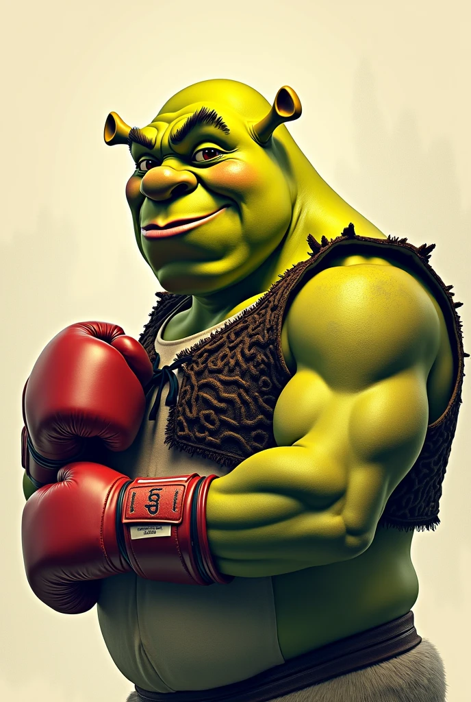 Side-profiled Shrek boxer in a guard position