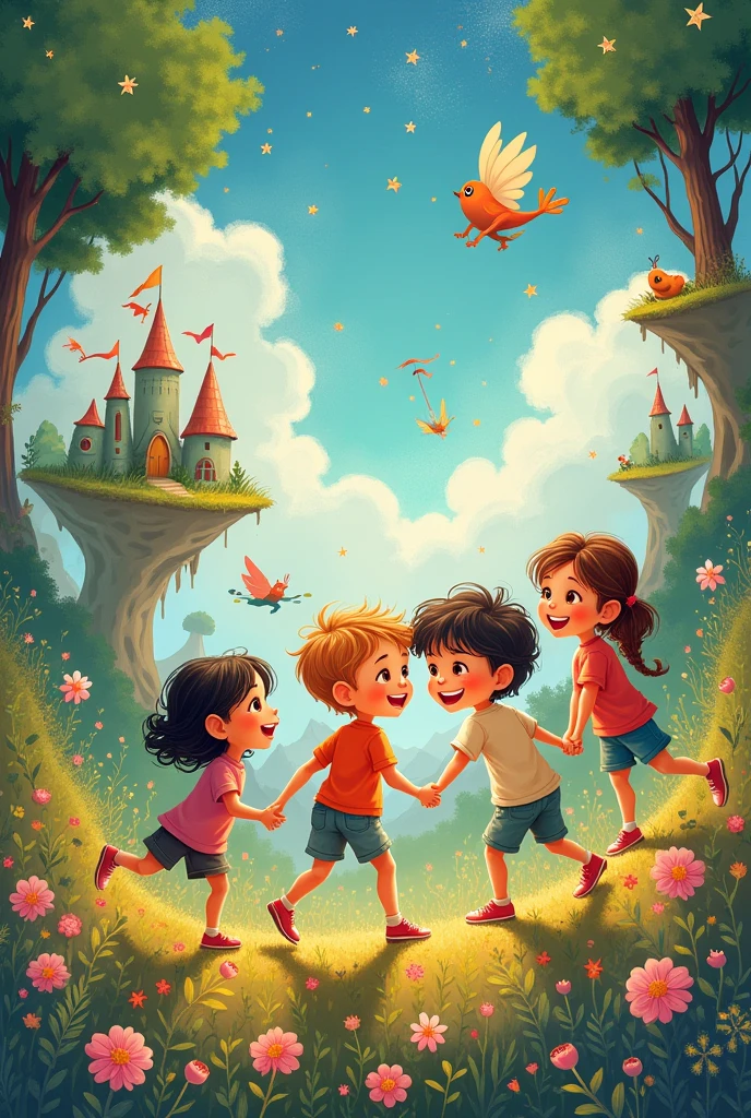 Creative drawing showcasing the fantasy, love, friendship, and joy of children