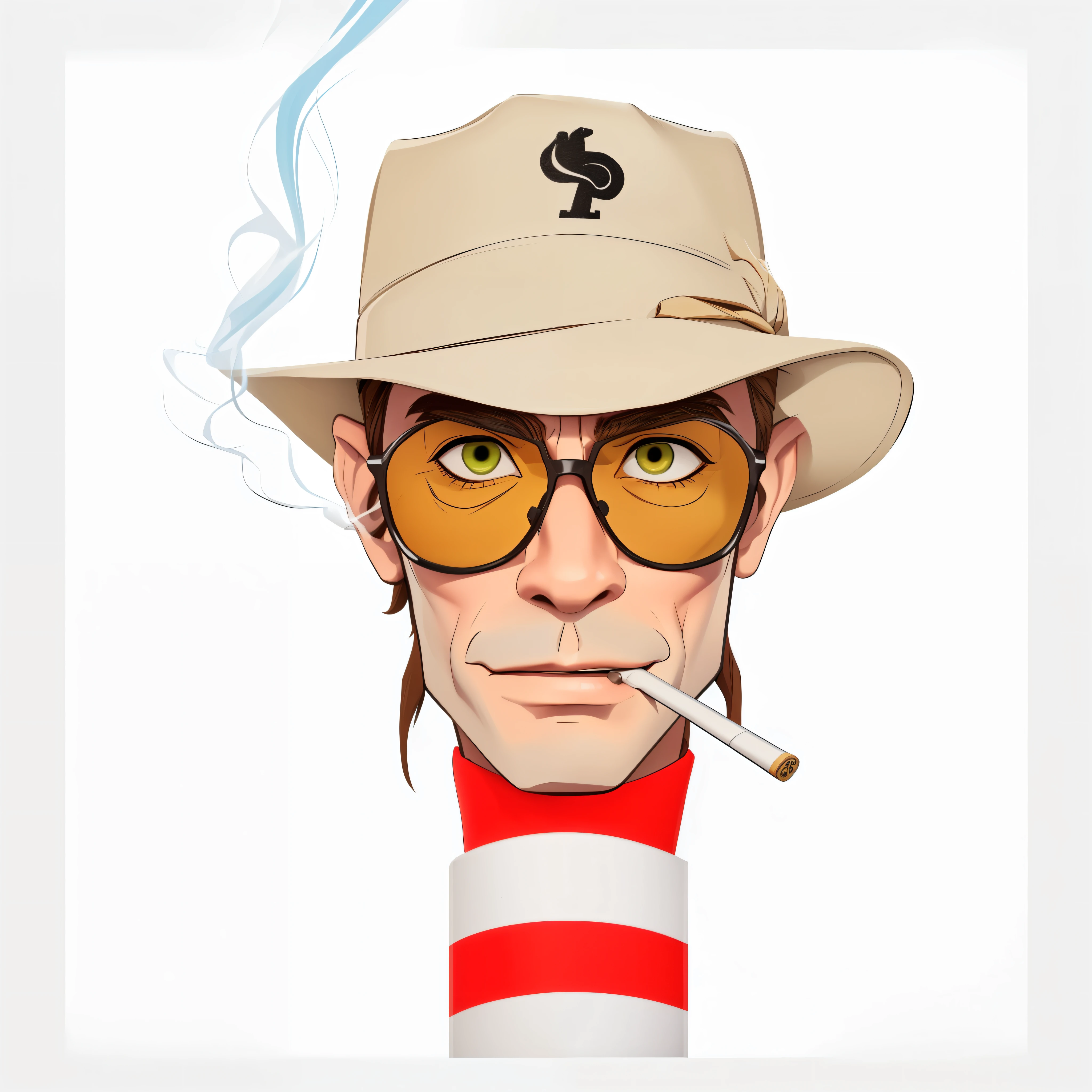 An image of a marijuana leaf as a character in a funny cartoon. The character is made of marijuana. The character is smoking a joint that is made of gold.