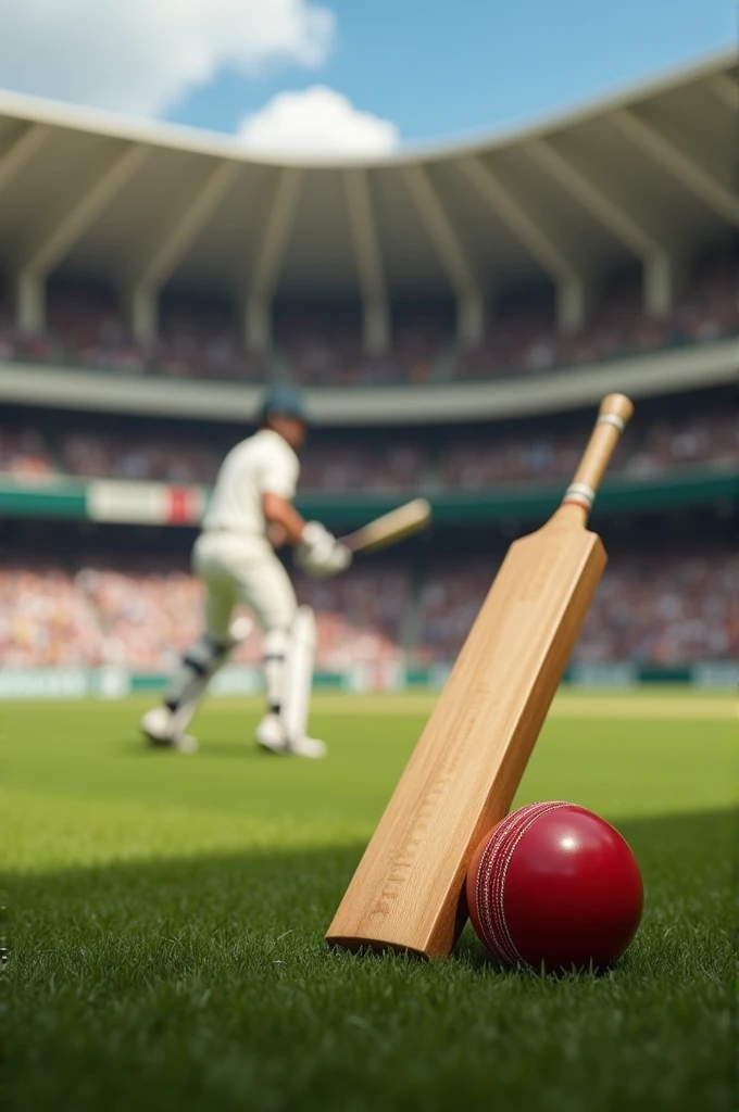 Cricket bat and red ball