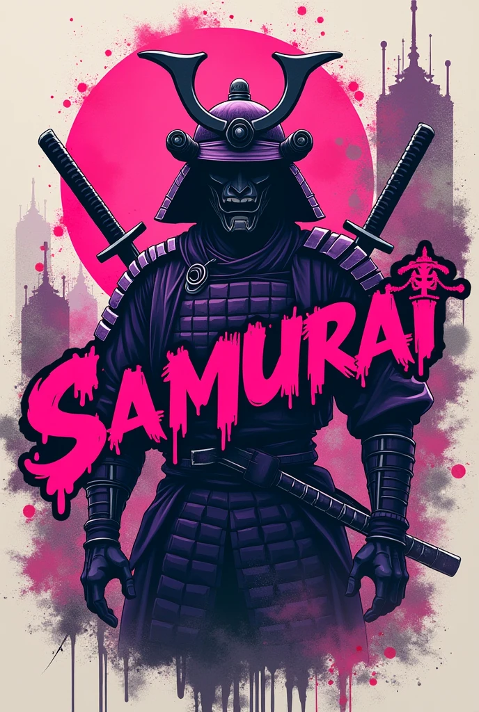 create an image that should contain only the word samurai in a graffiti font, streatwear, with the colors purple and pink