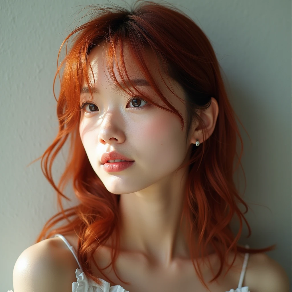 A Japanese woman with thin, reddish hair20in her late 20s
