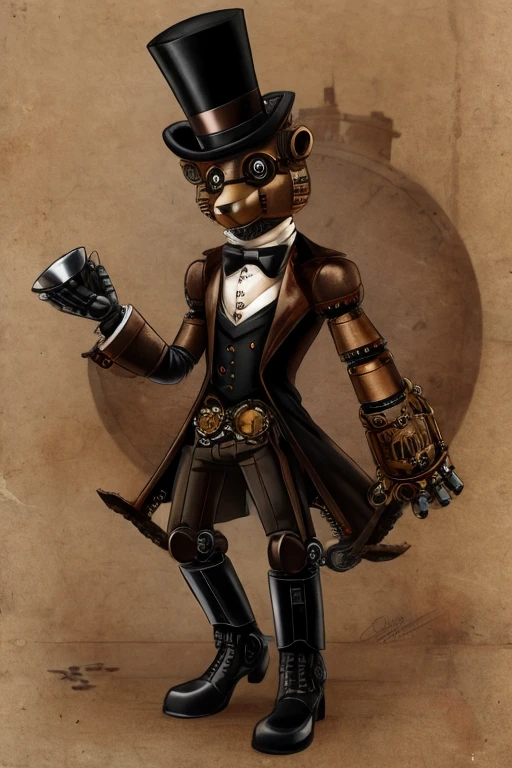 a black top hat with robotic arms coming out of the hat, Steampunk