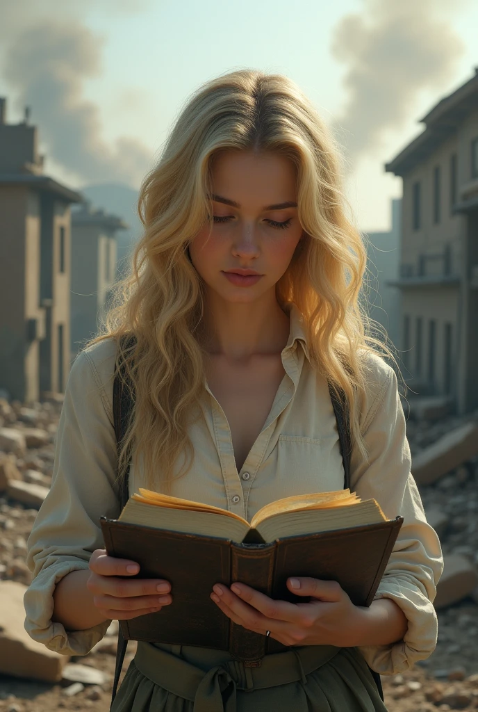  blonde reading amidst a war