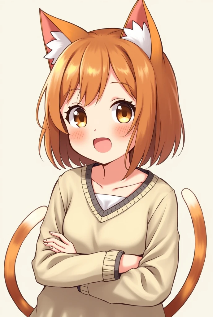 one girl, cat ears, smile proudly, obedient, anime style, upperbody