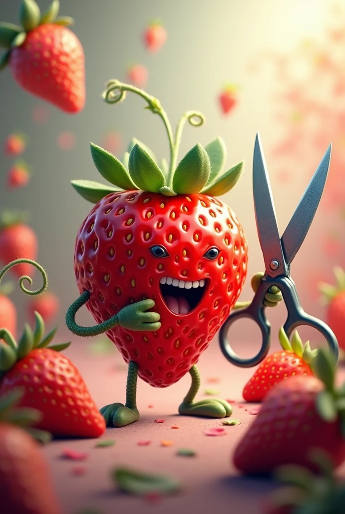 Strawberry with a scissor
