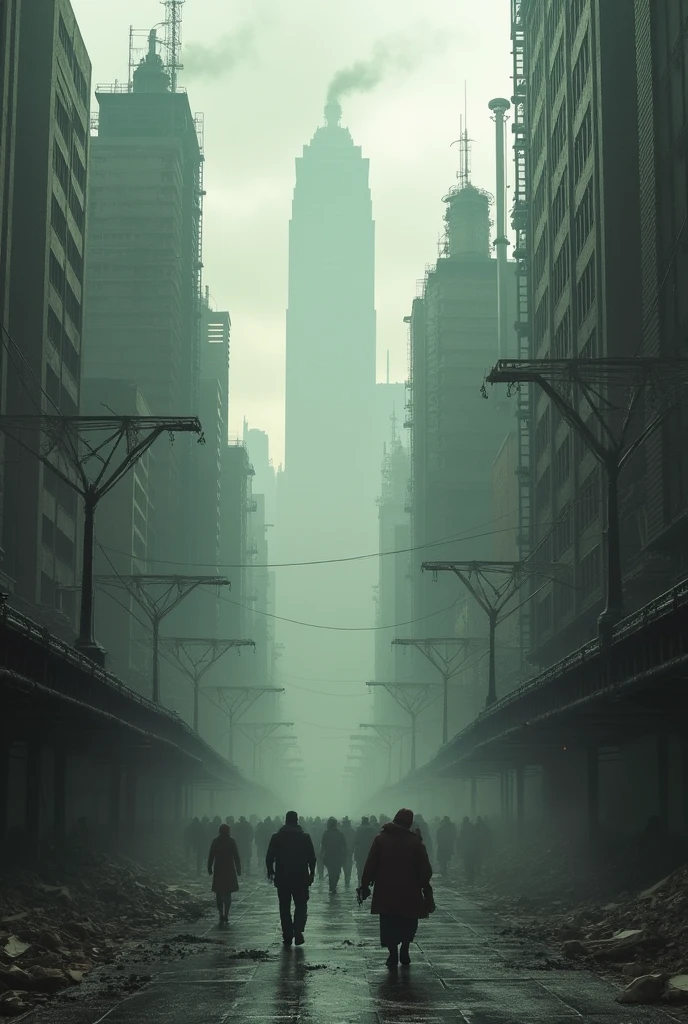A city with a dark and polluted atmosphere
