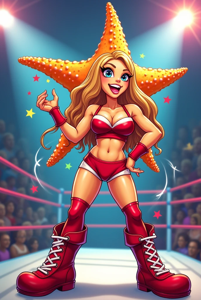 cartoon starfish dressed like wrestler Trish Stratus
