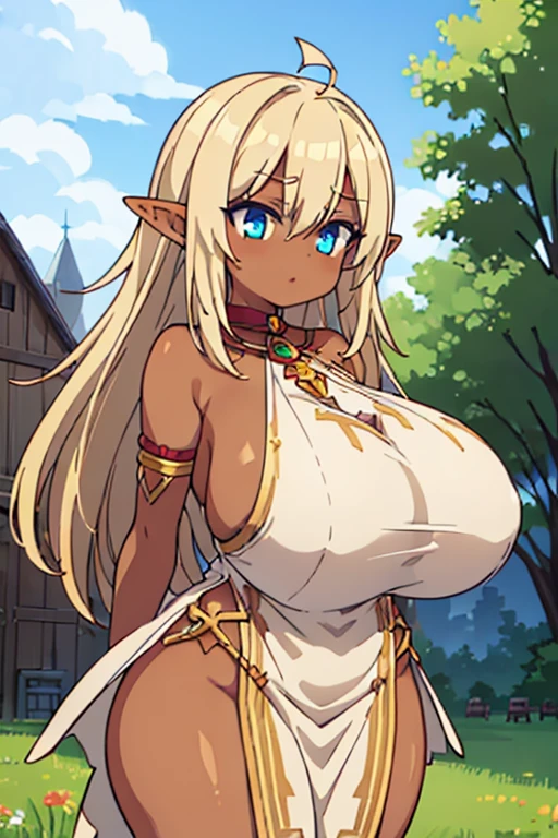 (tanned elf:1.2), (high fantasy slave outfit beige torn dress:1.2), (farm barn:1.2), (high resolution:1.2), (huge tits:1.2), tall, tall female, mature female, thick thighs, wide hips, (tall), (tall female), (mature female)