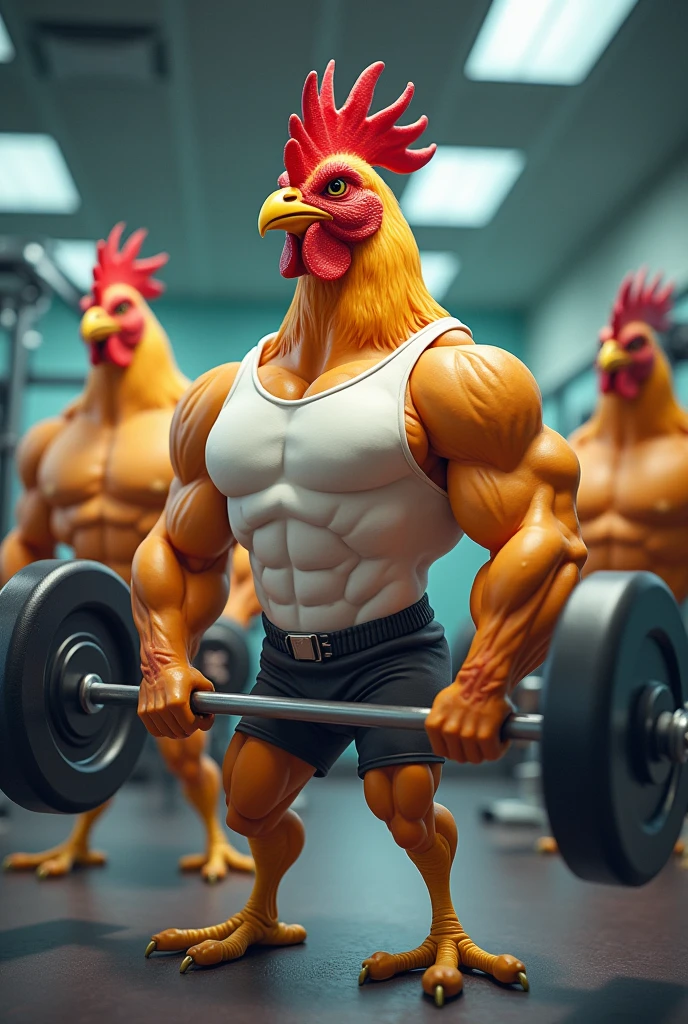 Chickens at the gym taking anabolic steroids 