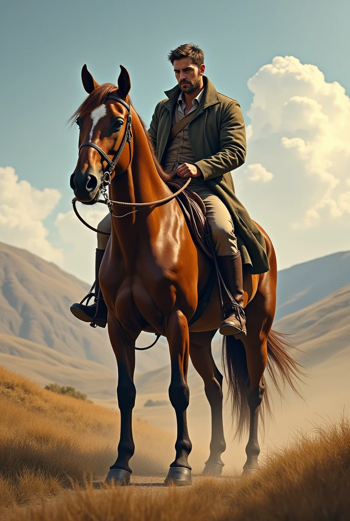 Create an image of a man sitting on a horse