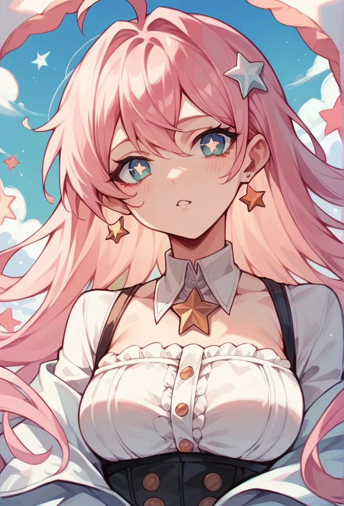 Anime Girl with pink hair and star pupils sexy
