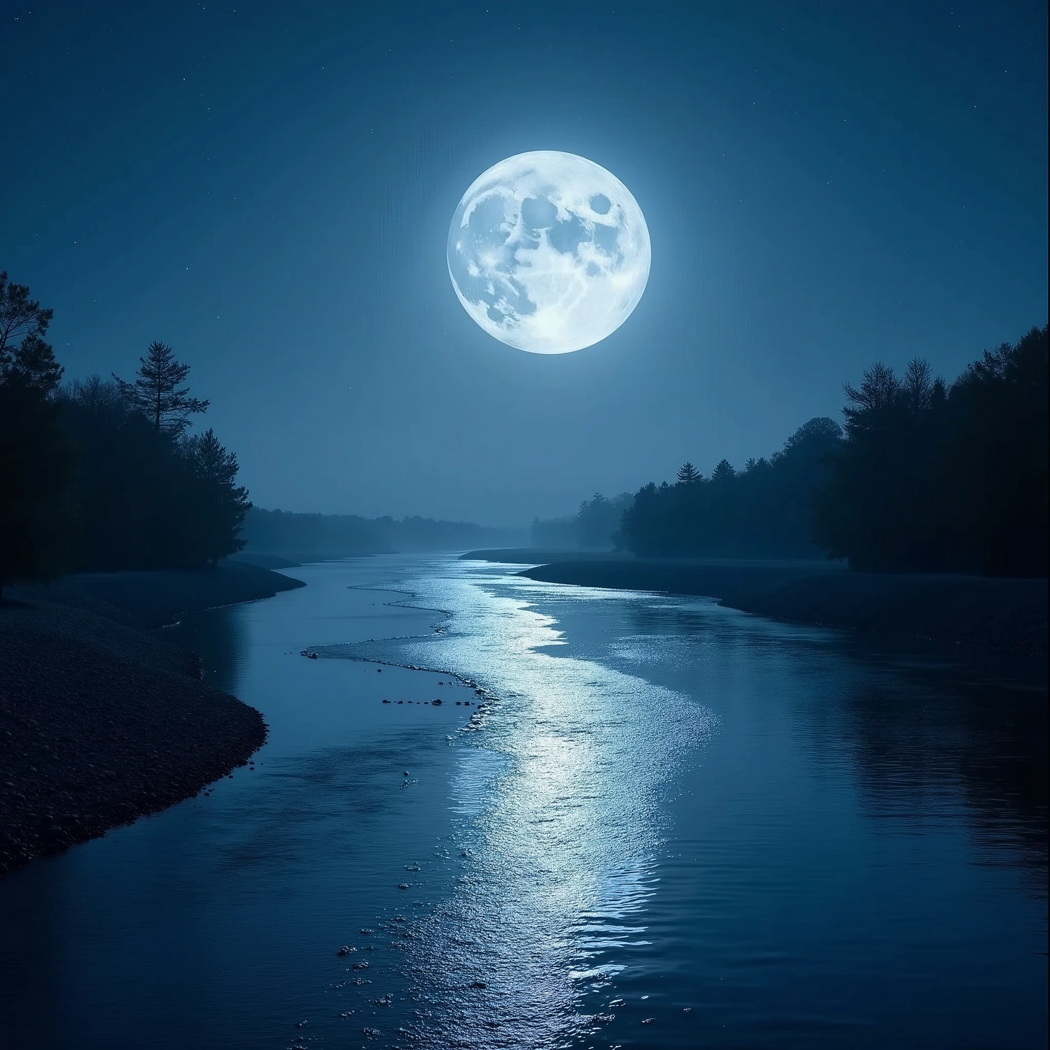 The beautiful, vast flow of the Moon River, the quiet night, the sparkling scenery, transparency, dynamism