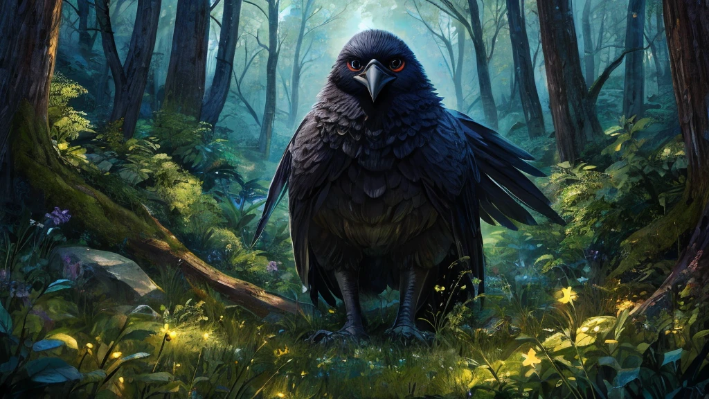 Once upon a time there was a crow with feathers as black as night and eyes as bright as stars. In a green forest,