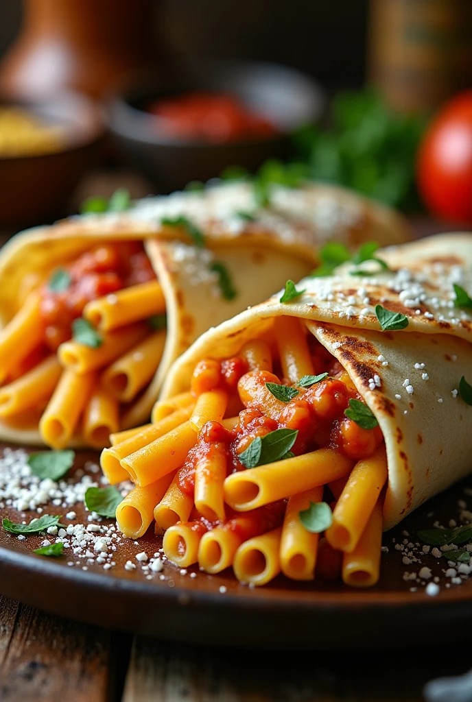 Fold pasta in tortillas 
