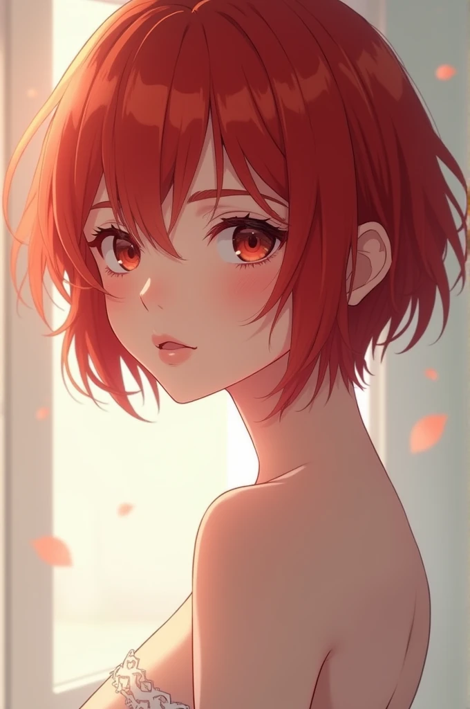Anime girl with short red hair, naked