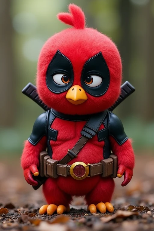 a baby red angry birds as deadpool