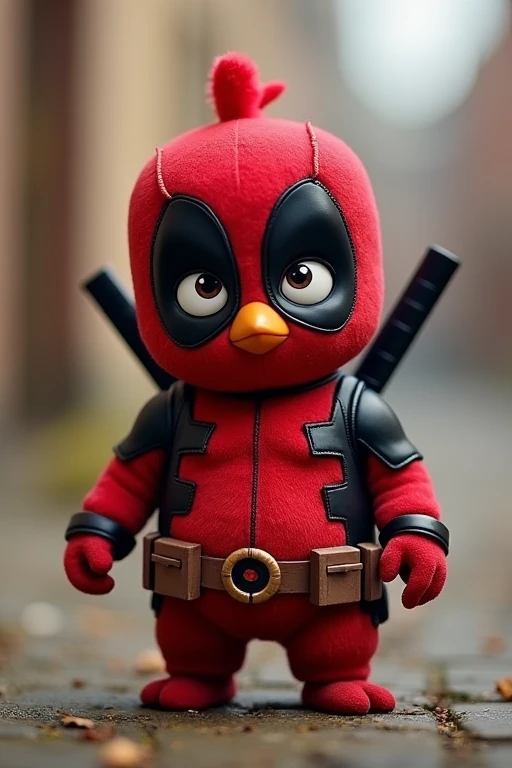 a baby red angry birds as deadpool