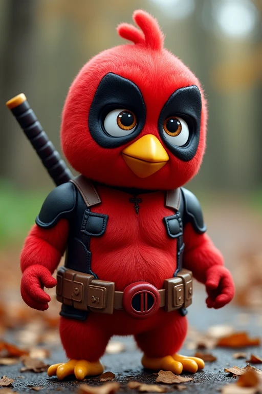 a baby red angry birds as deadpool