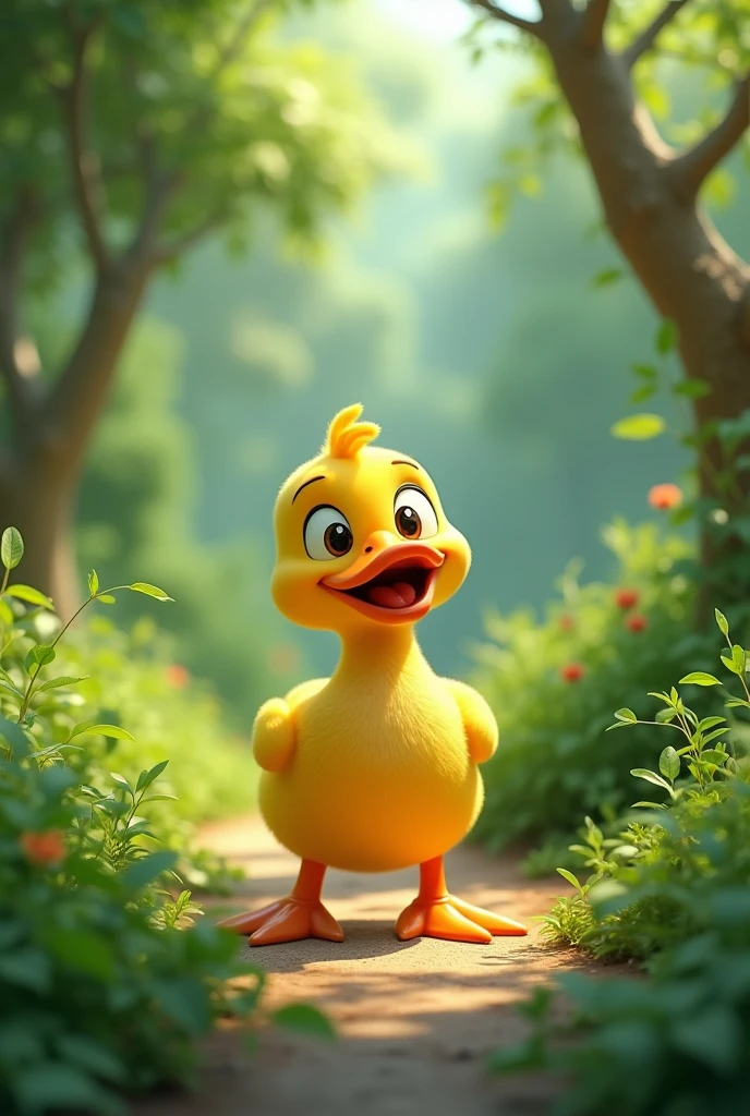 Animated Duck, greenery background