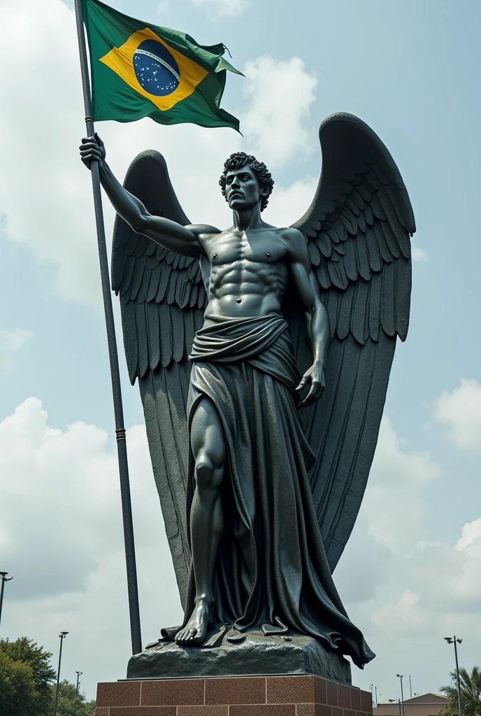 I have now created a statue of Lucifer in an even larger square, holding the flag of Rio Grande do Sul.