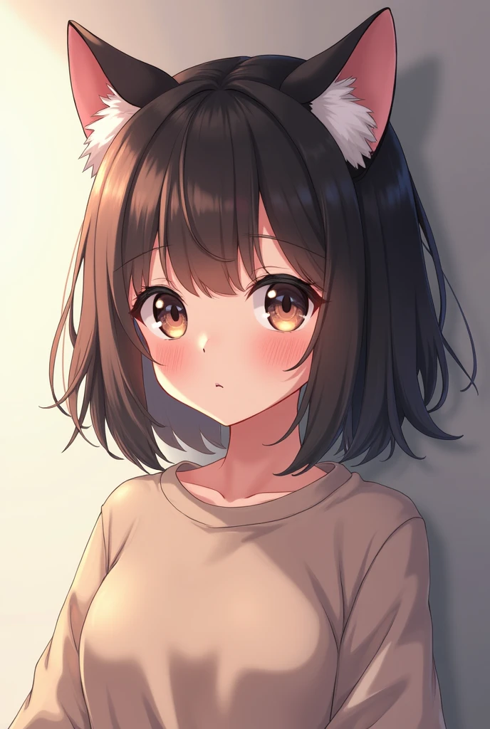 one girl, cat ears, obedient, anime style, upperbody, hypnosis, sweatshirt