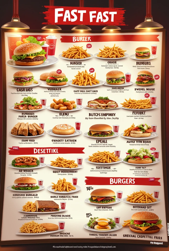 Full Menu for fast food with foods picture