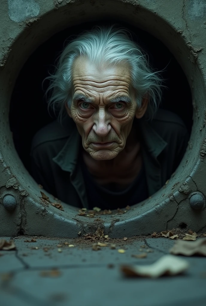 old person inside a manhole