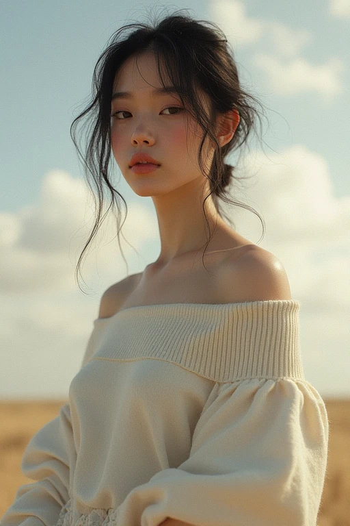 ((best quality)), ((masterpiece)), (detailed), 1girl, off-shoulder sweater,