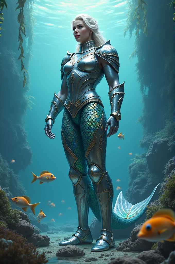 Warrior with shining armor and legs with a mermaid tail