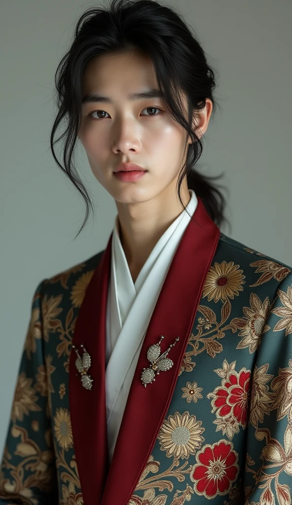 Handsome, beautiful, thin Korean man, wearing women's clothes