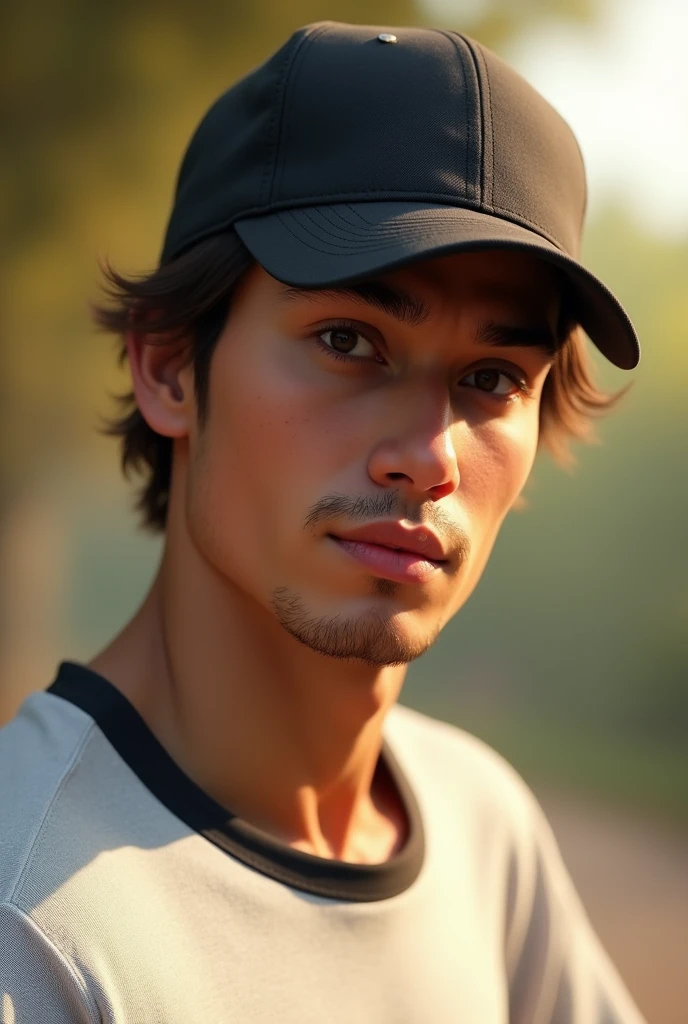 You can generate an image of a guy who is not so handsome, more or less in appearance of medium brown skin, and the image has 360p quality , that has brown eyes That wears white sportswear combined with black That has medium straight and slightly wavy hair That has more texture in his skin, that it's not so smooth, as if it has a more textured skin. 
That the lips are not so pretty., that the cupid's bow is not so defined that he wears a cap
That he looks like a real person
That the boy's age is 25
That he does a pose like a sterik type, that their face is not fully visible and that their face has some imperfections like a few wrinkles, small pimples, and that they are few  , only part of it,  that he is not looking so much forward, meaning that look to the side Colente your courses for sun