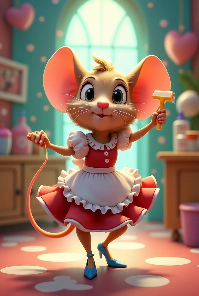 A cleaning mouse, dancing high-heeled music