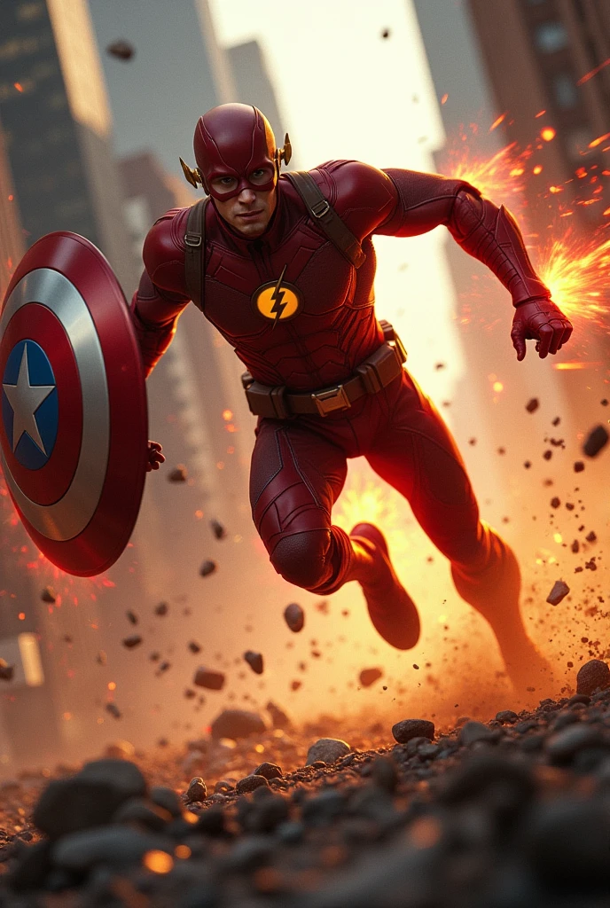 Flash dodging Captain America's shield