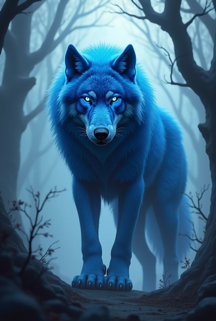 blue wolf with scars on eyes