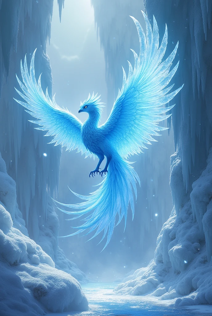 Create a freezing blue ice phoenix background, with several ices 