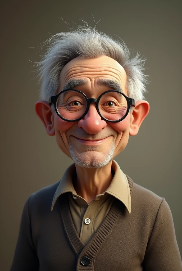 Create an image of a short, elderly man with thinning hair, glasses, and a bit of a belly. 